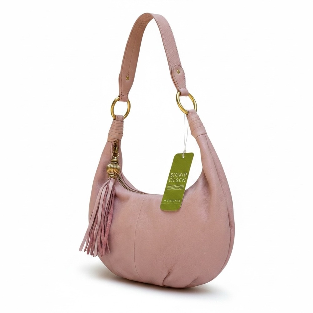 Sigrid Olsen Venice Hobo Bag Small Pastel Pink Buttery Leather Tassel Coquette